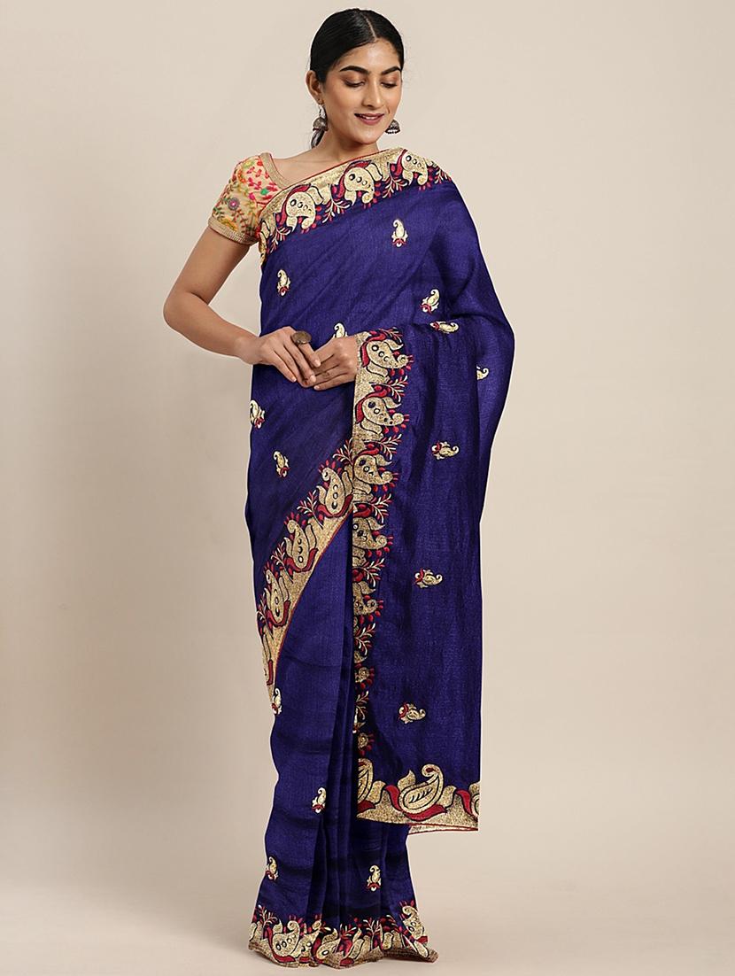 bordered embroidered saree with blouse - 17541316 - Zoom Image - 1