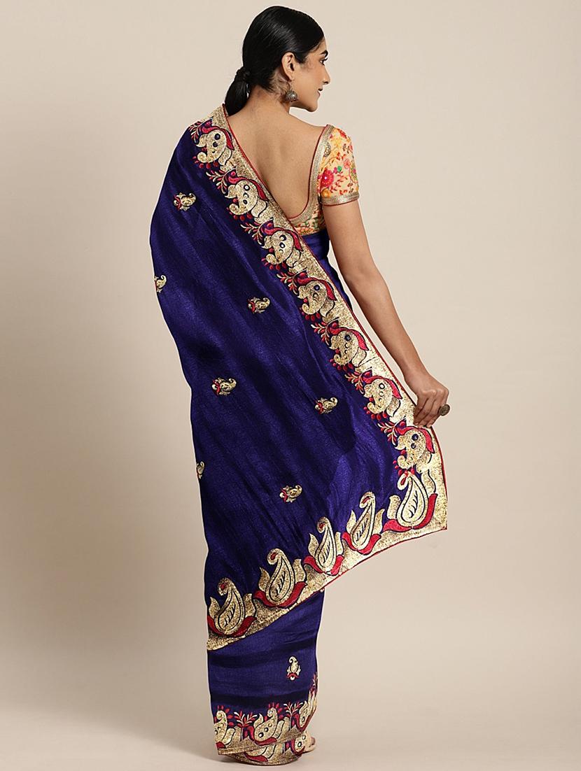 bordered embroidered saree with blouse - 17541316 - Zoom Image - 2