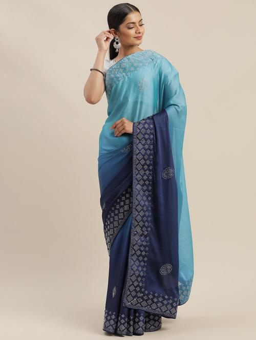 solid embellished bordered saree with blouse - 17541321 - Standard Image - 1