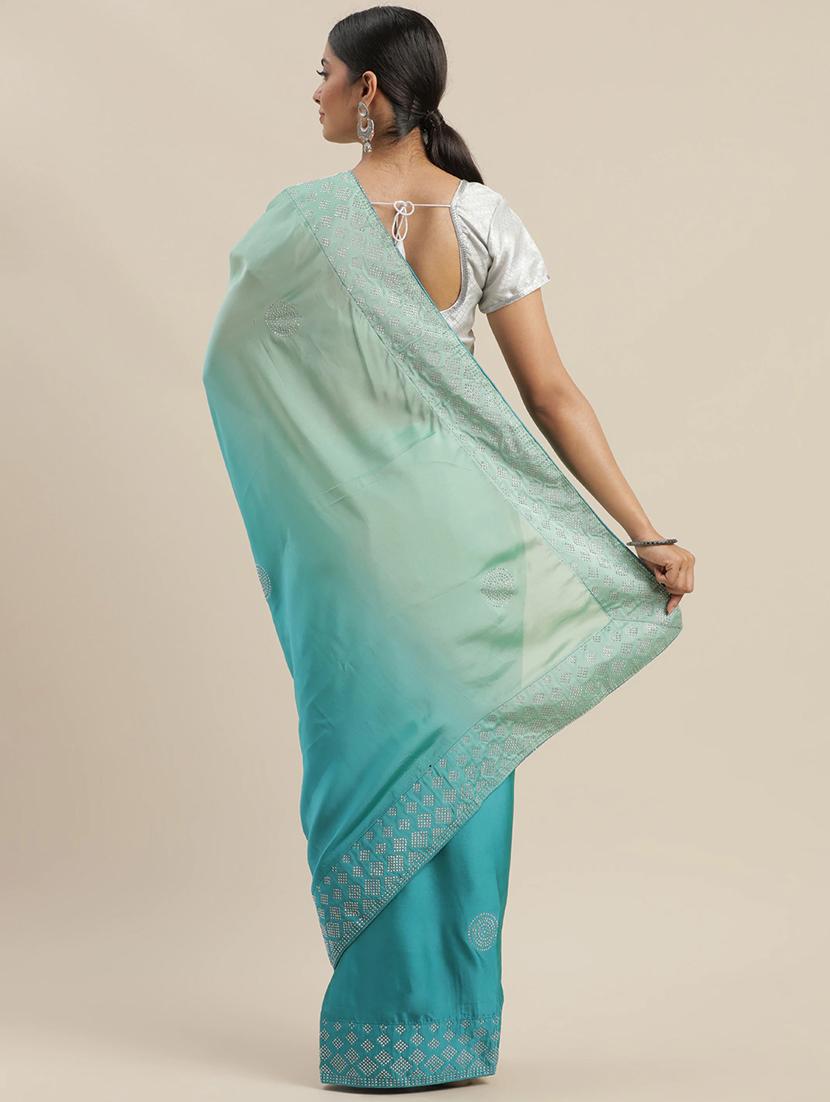 solid embellished bordered saree with blouse - 17541325 - Zoom Image - 2