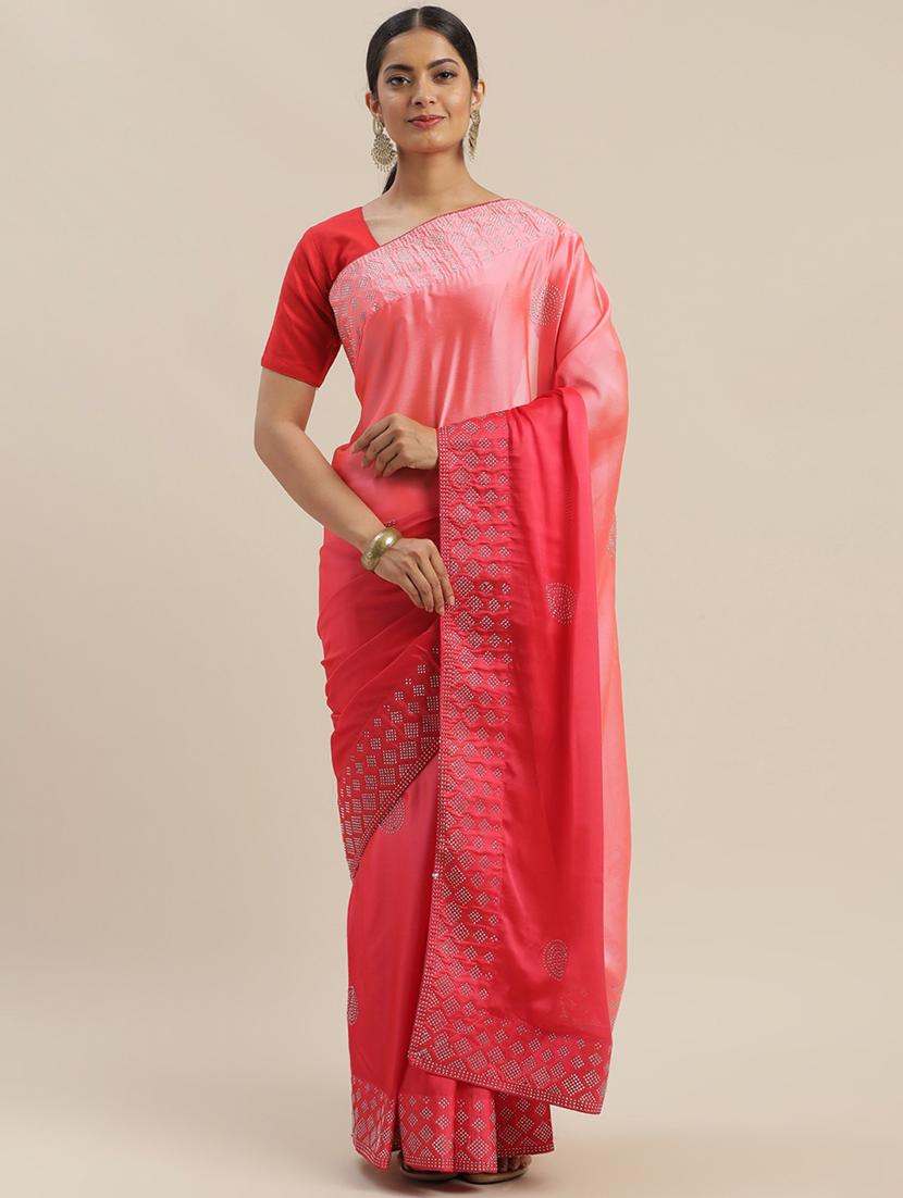 solid embellished bordered saree with blouse - 17541326 - Zoom Image - 1