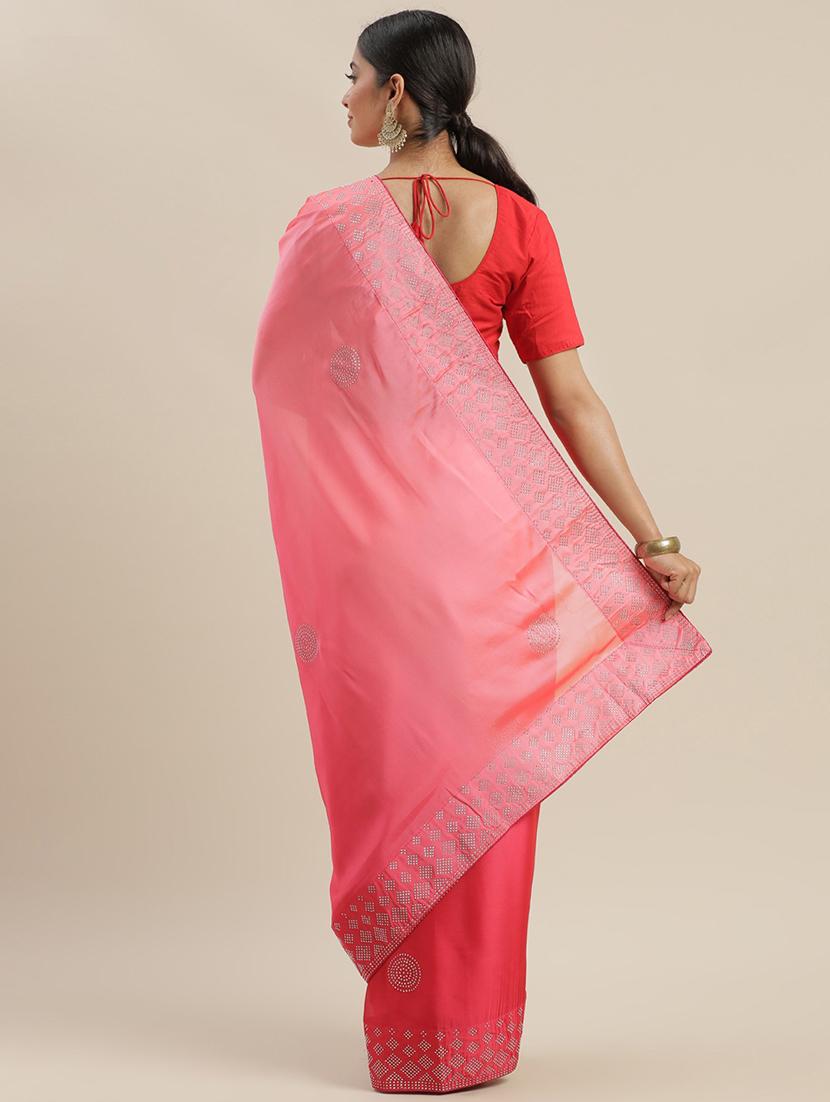 solid embellished bordered saree with blouse - 17541326 - Zoom Image - 2