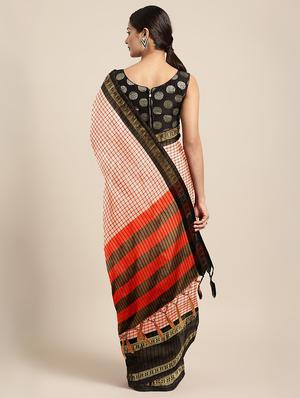 check printed saree with blouse - 17541363 - Standard Image - 2