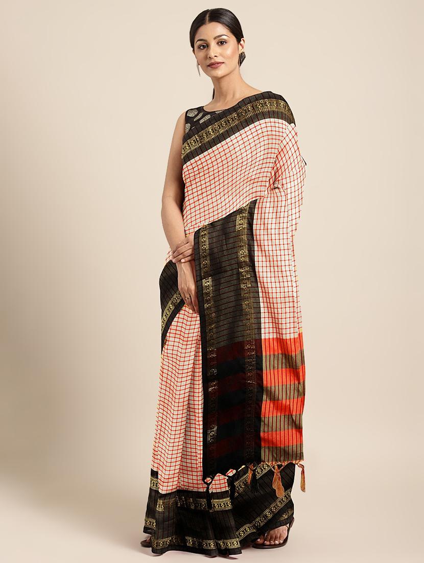 check printed saree with blouse - 17541363 - Zoom Image - 1
