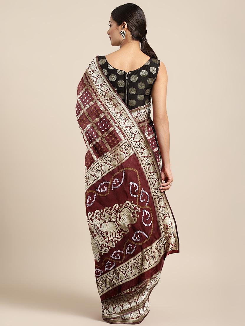 bandhani print banarasi saree with blouse - 17541388 - Zoom Image - 2