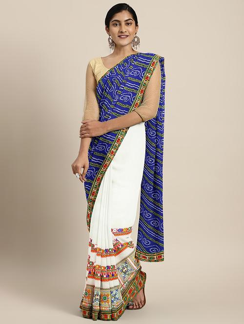 bandhani half and half embroidered saree with blouse - 17541391 - Standard Image - 1