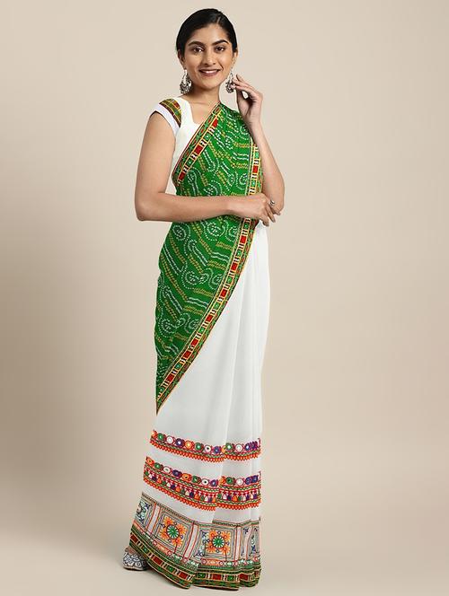 bandhani half and half embroidered saree with blouse - 17541392 - Standard Image - 1