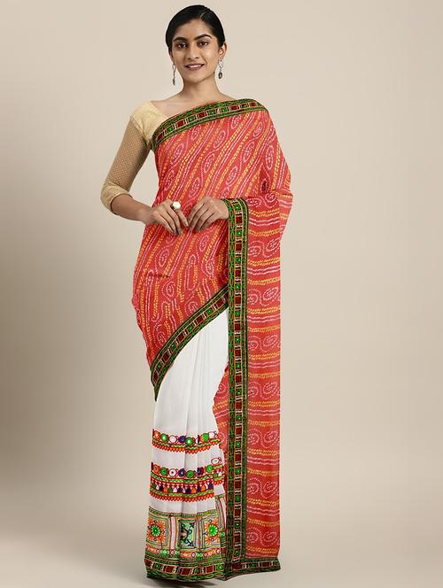 bandhani half and half embroidered saree with blouse - 17541393 - Standard Image - 1