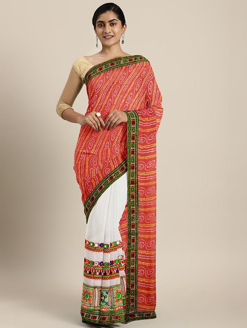 bandhani half and half embroidered saree with blouse - 17541393 - Zoom Image - 1
