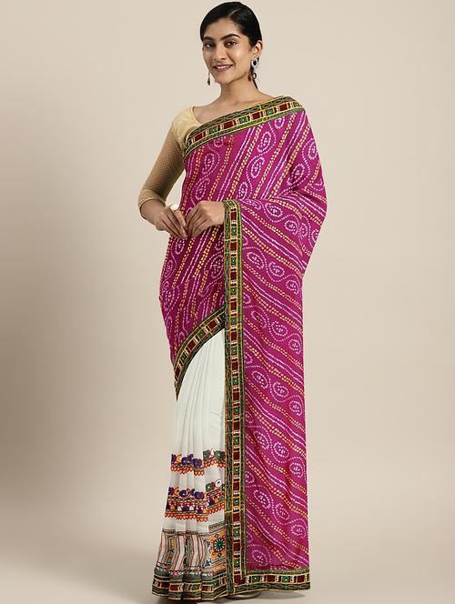 bandhani half and half embroidered saree with blouse - 17541395 - Standard Image - 1