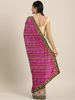 bandhani half and half embroidered saree with blouse - 17541395 - Standard Image - 2