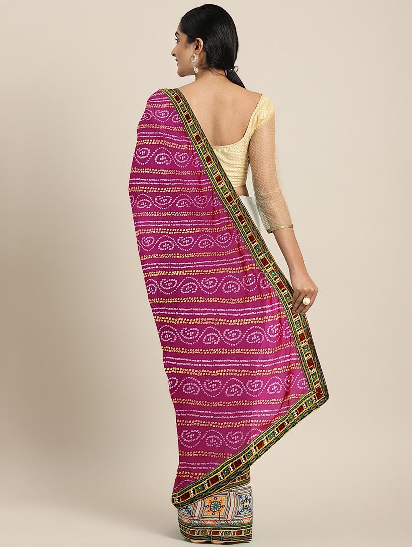 bandhani half and half embroidered saree with blouse - 17541395 - Zoom Image - 2