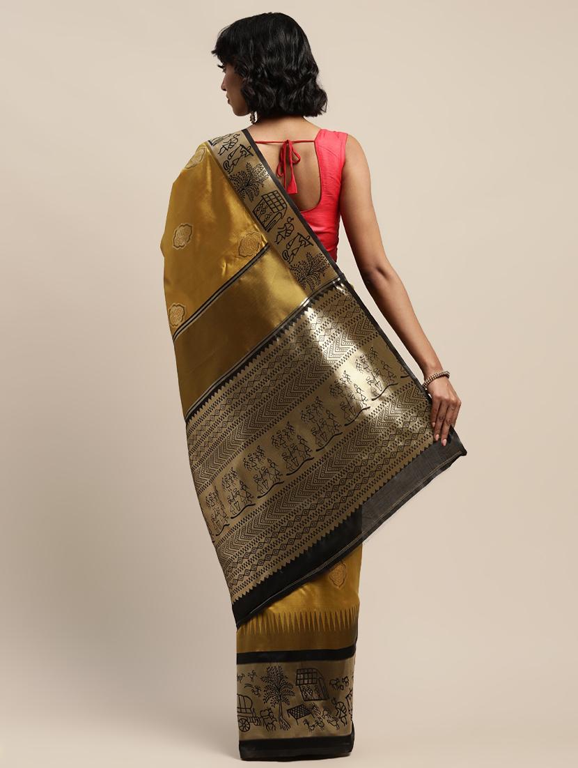 mustard banarasi saree with blouse - 17541396 - Zoom Image - 2