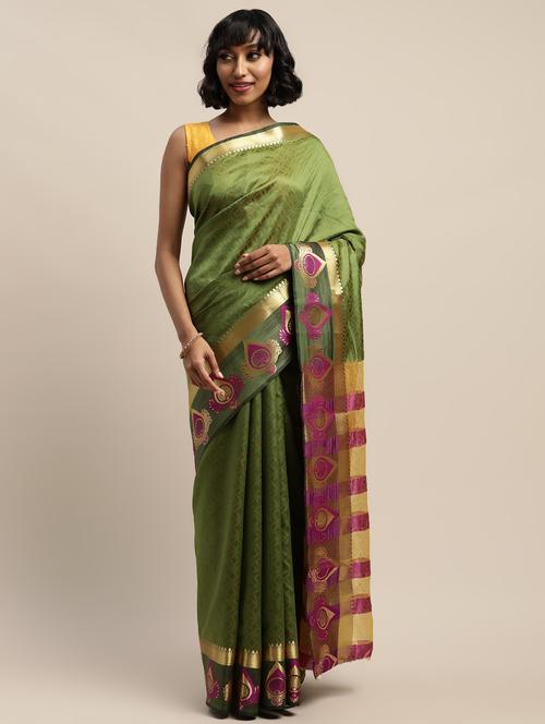 zari bordered printed saree with blouse - 17541401 - Standard Image - 1