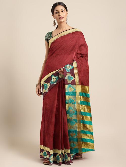 zari bordered printed saree with blouse - 17541403 - Standard Image - 1