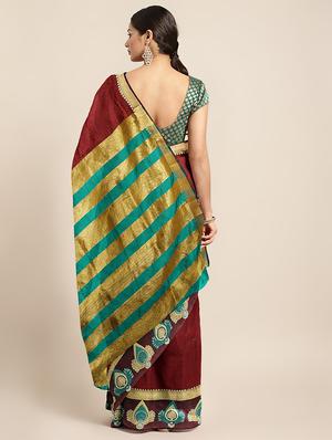 zari bordered printed saree with blouse - 17541403 - Standard Image - 2