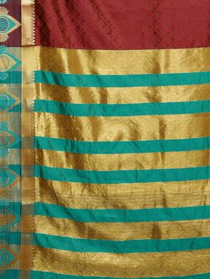 zari bordered printed saree with blouse - 17541403 - Standard Image - 5