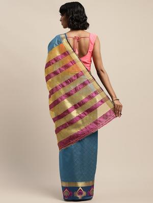 zari bordered printed saree with blouse - 17541404 - Standard Image - 2