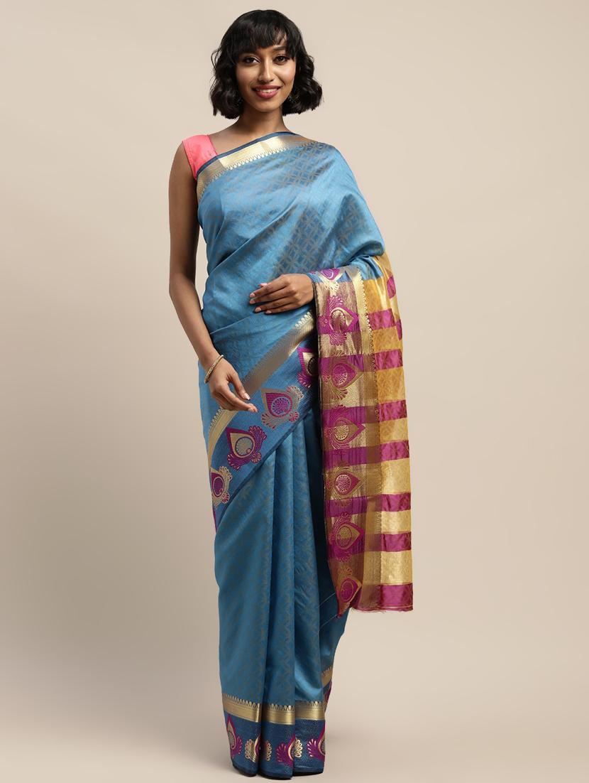zari bordered printed saree with blouse - 17541404 - Zoom Image - 1