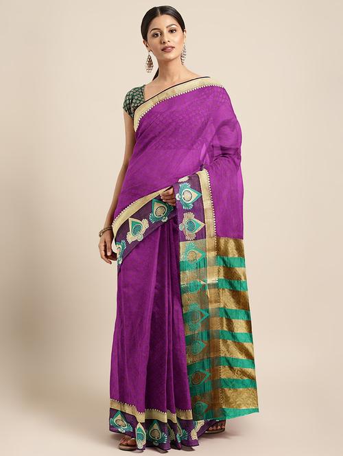 zari bordered printed saree with blouse - 17541405 - Standard Image - 1