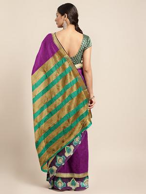 zari bordered printed saree with blouse - 17541405 - Standard Image - 2