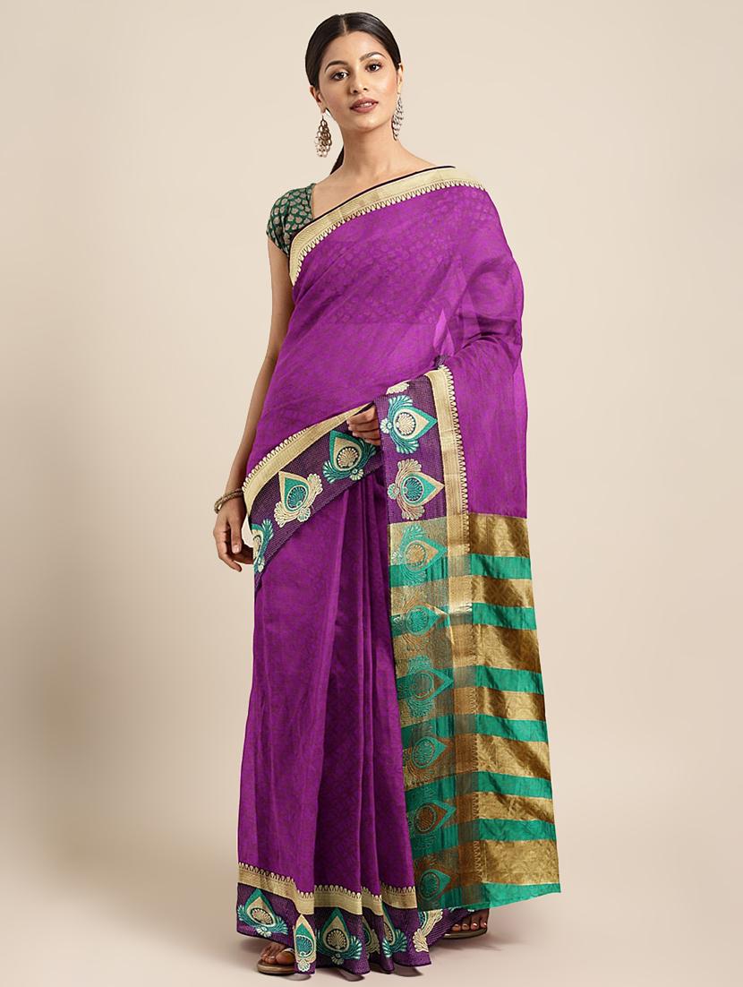 zari bordered printed saree with blouse - 17541405 - Zoom Image - 1