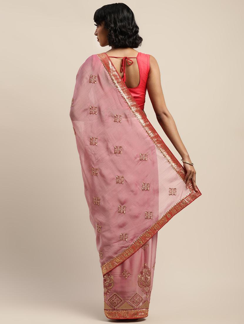 lace bordered embroidered saree with blouse - 17541406 - Zoom Image - 2