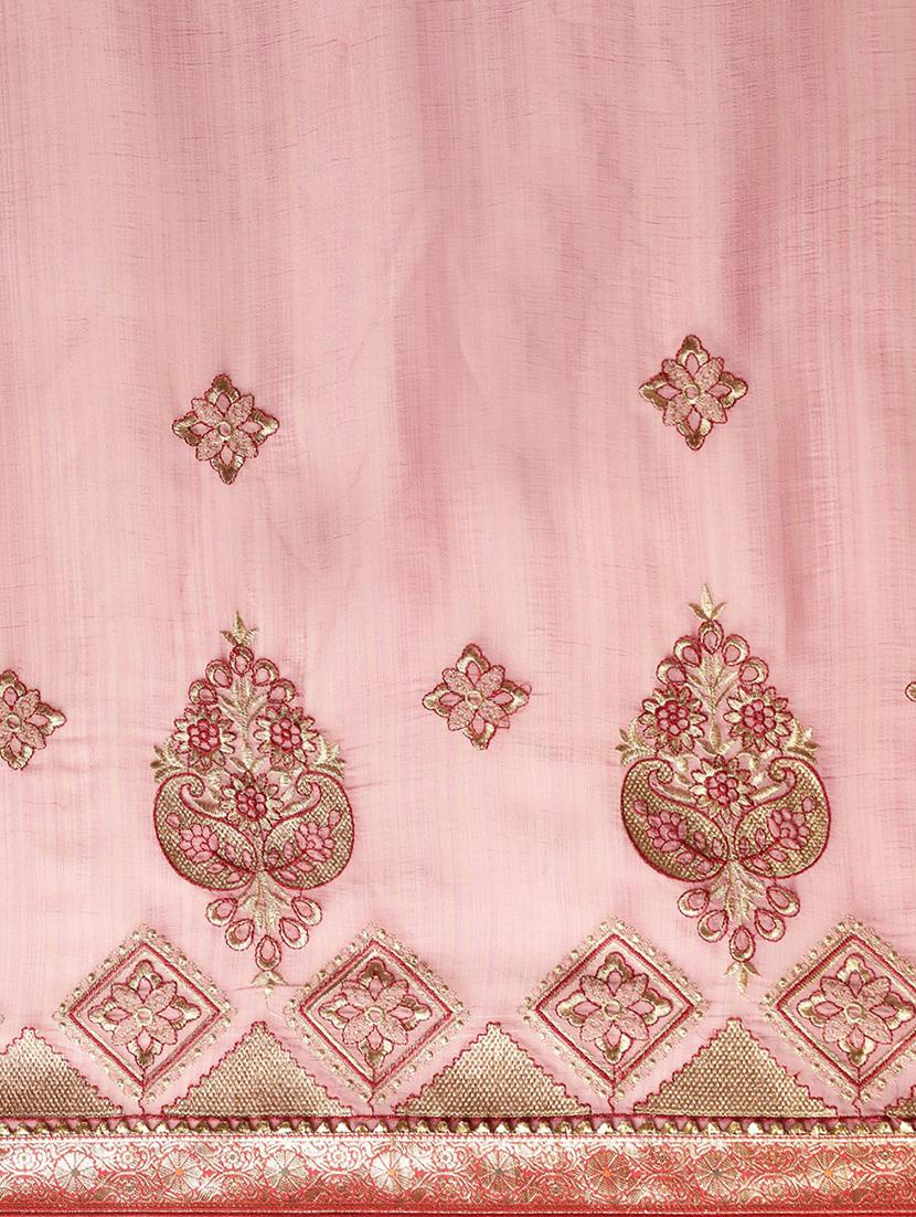 lace bordered embroidered saree with blouse - 17541406 - Zoom Image - 4
