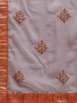 lace bordered embroidered saree with blouse - 17541407 - Standard Image - 4