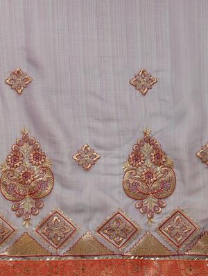 lace bordered embroidered saree with blouse - 17541407 - Standard Image - 5