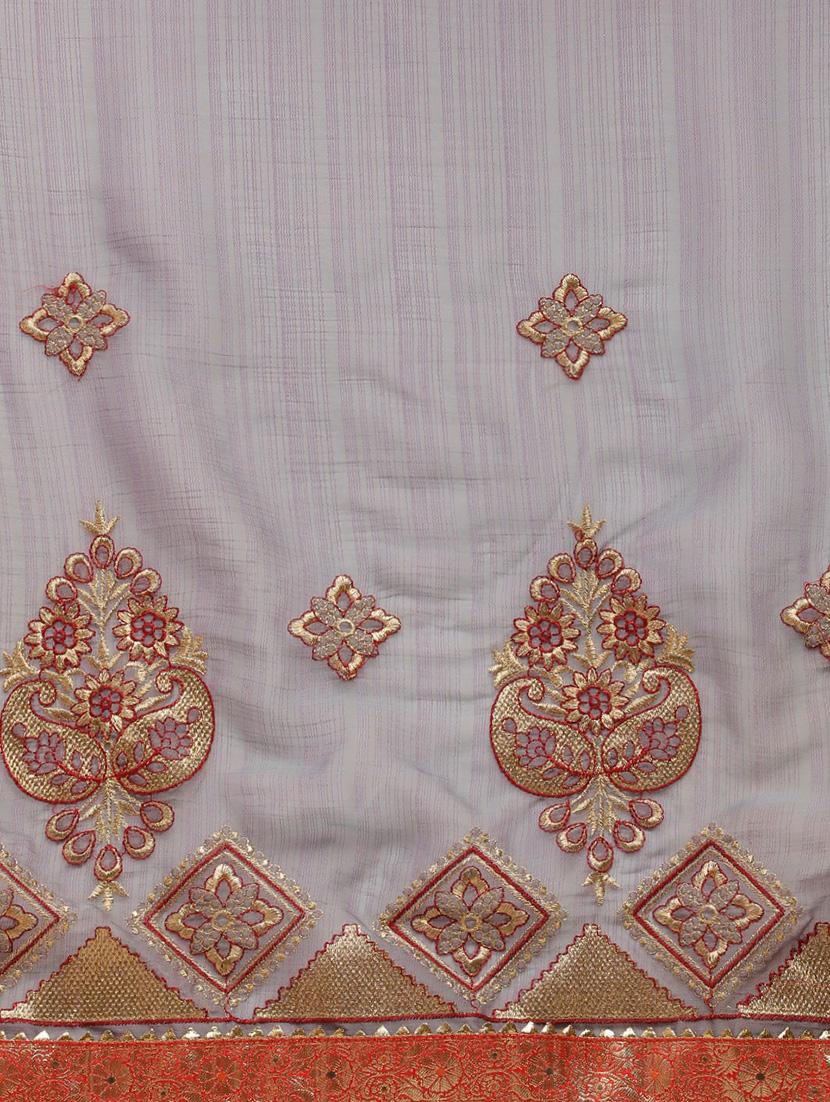 lace bordered embroidered saree with blouse - 17541407 - Zoom Image - 5