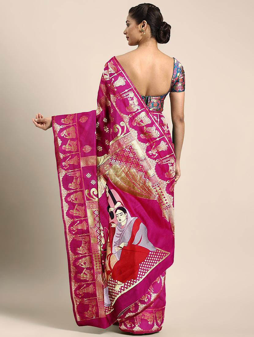 ethnic motifs banarasi saree with blouse - 17541410 - Zoom Image - 2