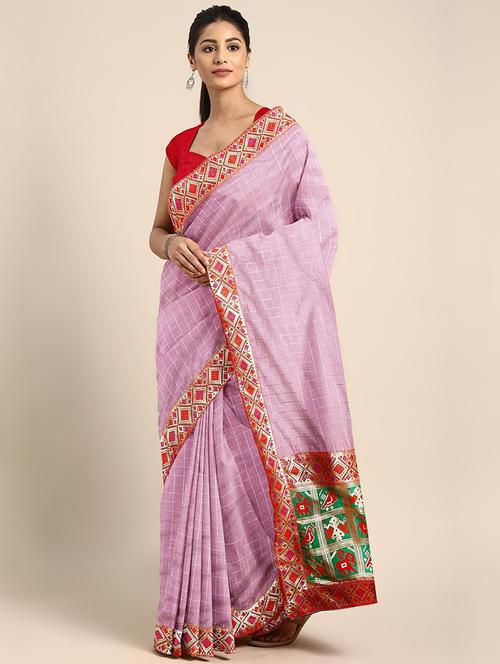lace detailed checkered saree with blouse - 17541414 - Standard Image - 1