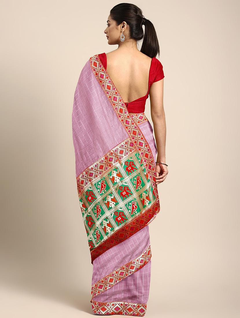 lace detailed checkered saree with blouse - 17541414 - Zoom Image - 2