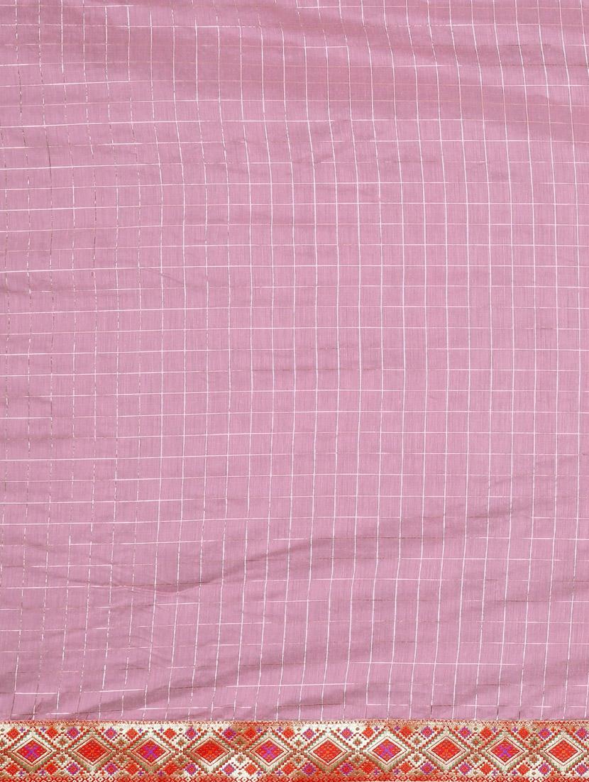 lace detailed checkered saree with blouse - 17541414 - Zoom Image - 4