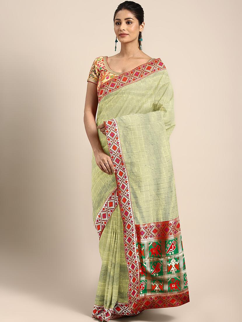 lace detailed checkered saree with blouse - 17541415 - Zoom Image - 1