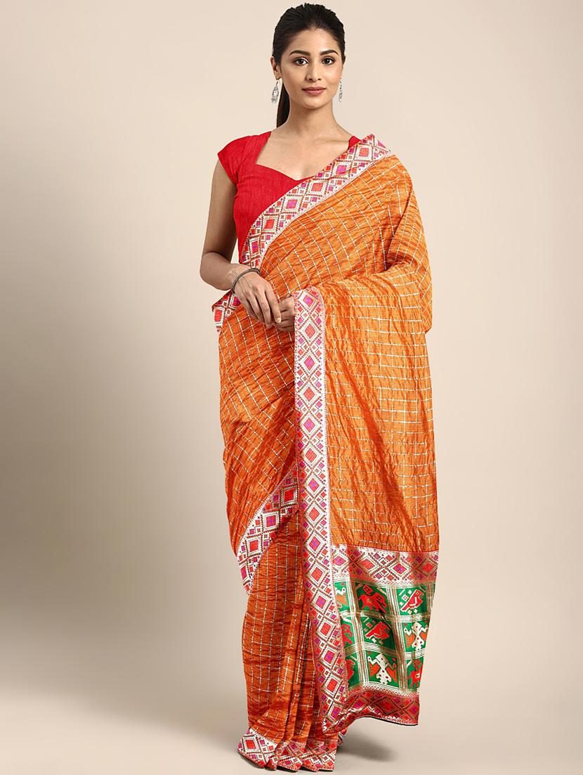 lace detailed checkered saree with blouse - 17541417 - Zoom Image - 1