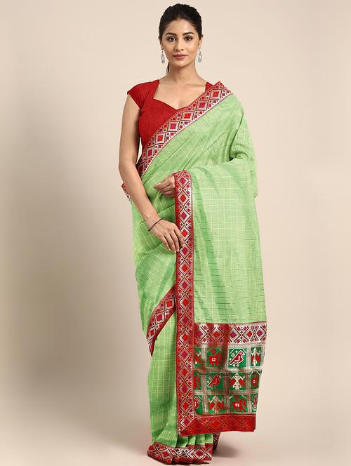 lace detailed checkered saree with blouse - 17541418 - Standard Image - 1