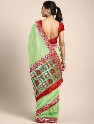 lace detailed checkered saree with blouse - 17541418 - Standard Image - 2