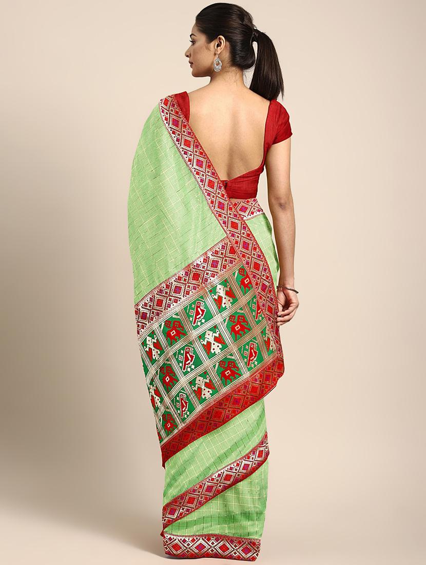 lace detailed checkered saree with blouse - 17541418 - Zoom Image - 2