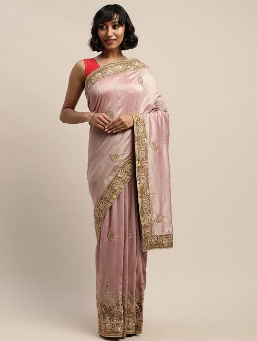 lace bordered embroidered saree with blouse - 17541419 - Standard Image - 1