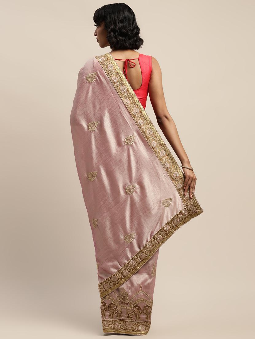 lace bordered embroidered saree with blouse - 17541419 - Zoom Image - 2