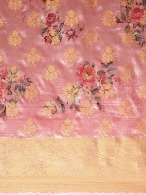 floral print jacquard banarasi saree with blouse - 17541424 - Standard Image - 4