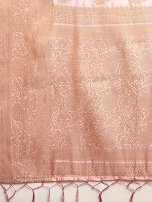 floral print jacquard banarasi saree with blouse - 17541424 - Standard Image - 5