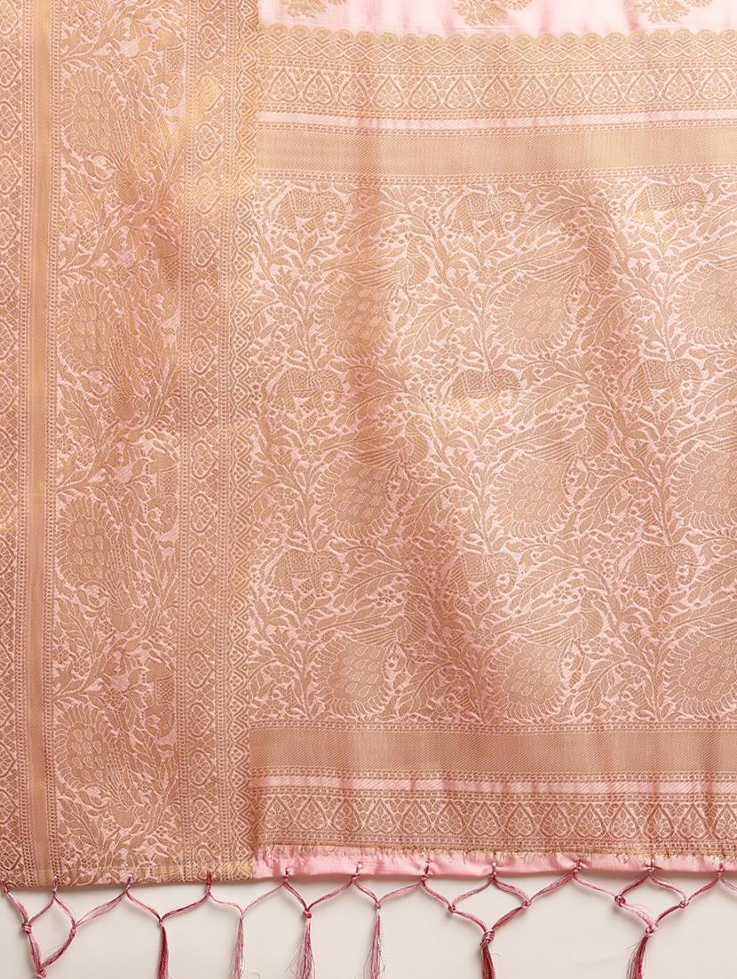 floral print jacquard banarasi saree with blouse - 17541424 - Zoom Image - 5