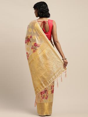 floral print jacquard banarasi saree with blouse - 17541425 - Standard Image - 2