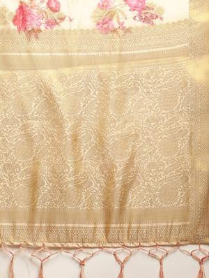floral print jacquard banarasi saree with blouse - 17541425 - Standard Image - 5