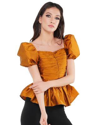 puff sleeved peplum top - 17542073 - Standard Image - 2