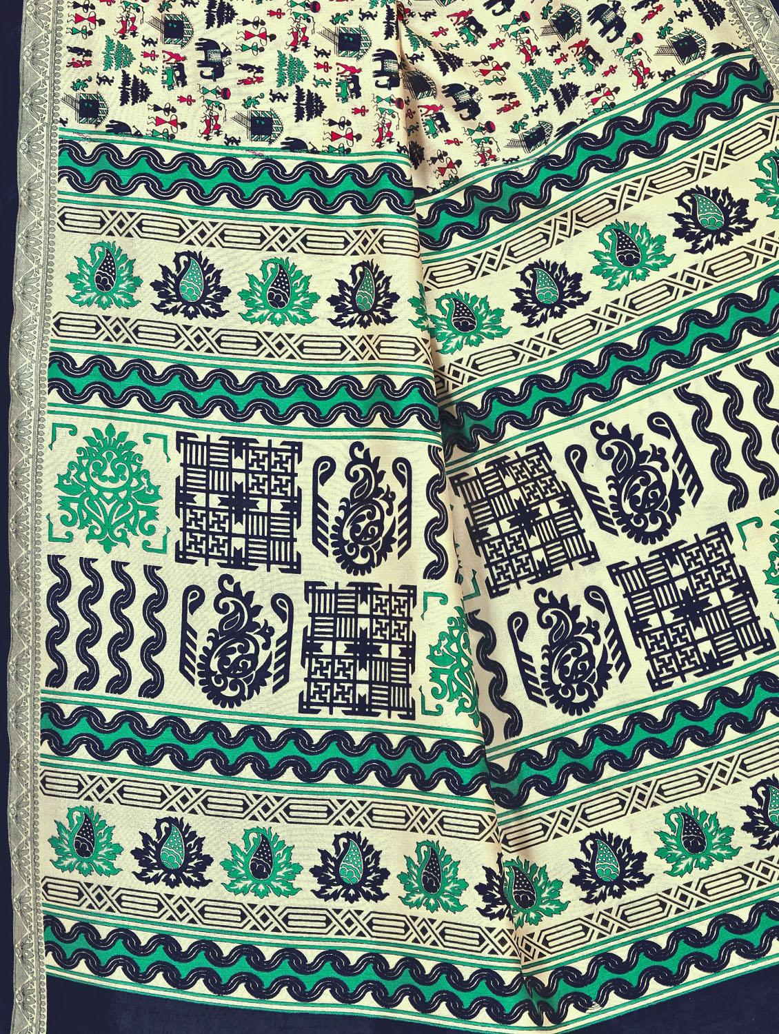 warli printed saree with blouse - 17542197 - Zoom Image - 3