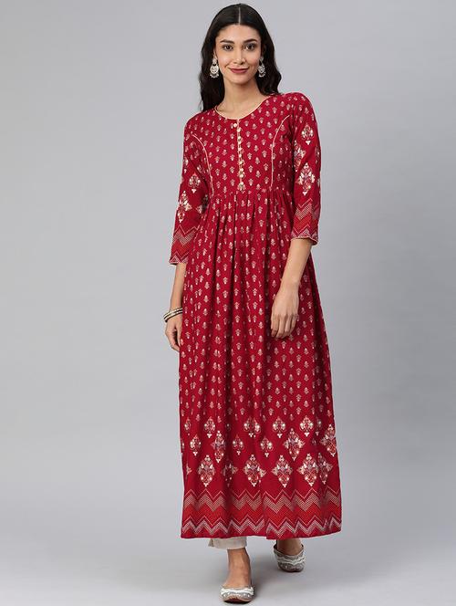 foil print a-line kurta - 17542305 - Standard Image - 1